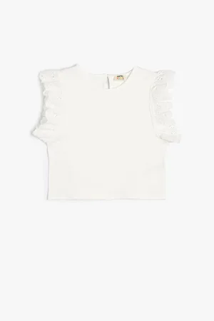 Koton T-Shirt Crew Neck Ruffle Sleeve Cotton