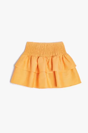 Koton Linen Skirt Layered Elastic Waist Gipe Detailed