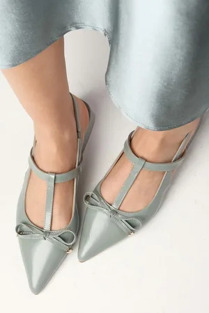 Mio Gusto Tulip Genuine Patent Leather Nile Green Color Open Back Women