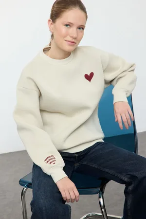 Trendyol Stone Embroidered Regular/Normal Pattern Thick Polar Fleece Knitted Sweatshirt
