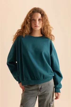 DeFacto Cool Oversize Fit Wide Pattern Crew Neck Basic Plain Thick Fabric Sweatshirt