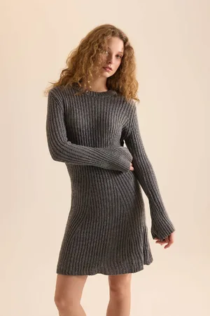 DeFacto A Cut Crew Neck Long Sleeve Mini Knit Dress