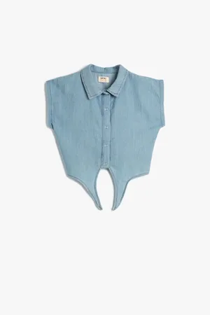 Koton Crop Denim Shirt Front Tie Detail Short Cotton