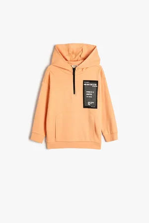 Koton Hooded Sweatshirt Kangaroo Pocket Half Zipper Print Detail Cotton