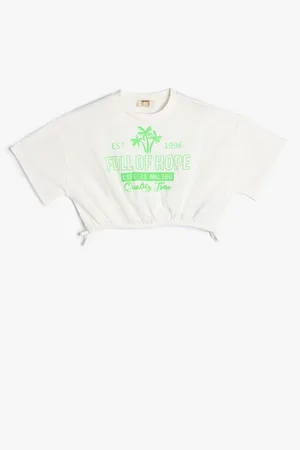 Koton Crop T-Shirt Short Sleeve Crew Neck Printed Elastic Cotton