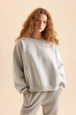 DeFacto Cool Oversize Fit Wide Pattern Crew Neck Basic Plain Thick Fabric Sweatshirt