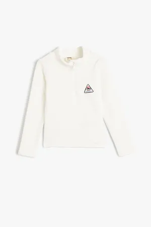 Koton T-Shirt High Collar Half Zipper Ribbed Ski Label Detailed