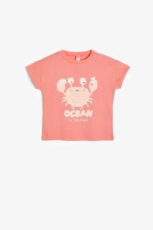 Koton T-Shirt Crab Print Detailed Short Sleeve Crew Neck