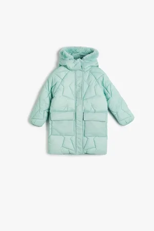 Koton Oversize Puffer Coat Faux Fur Detail Hooded Flap With Pocket