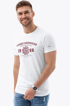 Ombre Clothing T-shirt męski z nadrukiem w stylu college – biały