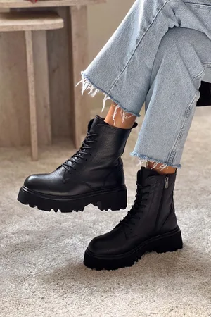 NİŞANTAŞI SHOES Juniper Black Genuine Leather Heeled Lace Up Women