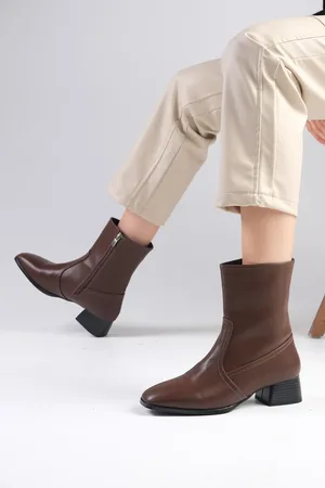 Mio Gusto Callie Brown Thin Fur Lined Side Zip Blunt Toe Women