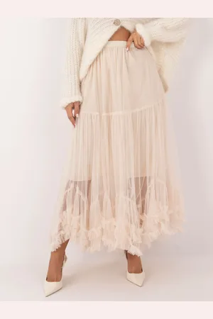 Factory Price Béžová tylová maxi sukně s volány