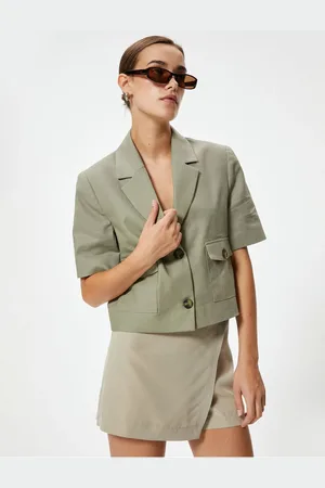 Koton Short Linen Jacket Short Sleeves Short Sleeve Buttoned Lined