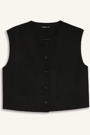 DeFacto Basic Plain Buttoned Crew Neck Blazer Vest