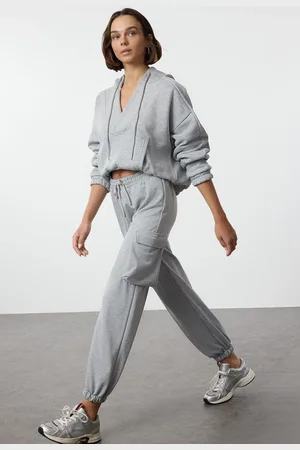 Trendyol Gray Melange Cargo Pocket Elastic Leg Thick Knitted Sweatpants