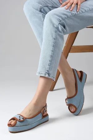 Mio Gusto Arwen Blue Color Denim Fabric Wedge Sole Women