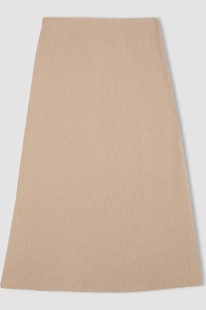 DeFacto A Cut Elastic Waist Basic Plain Normal Waist Maxi Skirt
