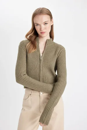DeFacto Slim Fit Slim Fit Half Turtleneck Zippered Knitwear Cardigan