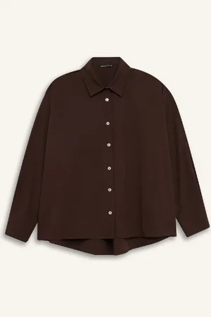 DeFacto Oversize Wide Pattern Poplin Basic Plain Long Sleeve Shirt