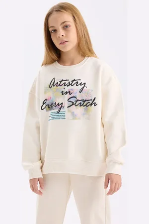 DeFacto Girl Oversize Wide Pattern Crew Neck Printed Soft Furry Sweatshirt