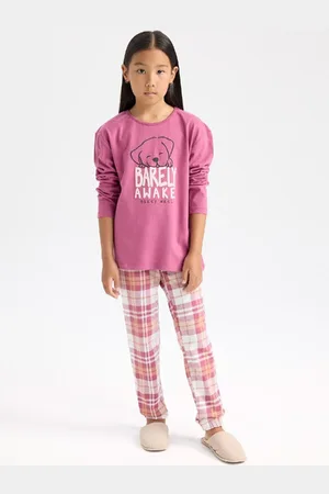 DeFacto Girls Pajama Set Printed Long Sleeve Top Elastic Waist Long Bottom
