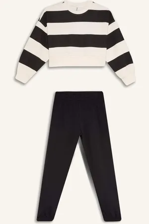 DeFacto Girl 2-Piece Set Striped Crew Neck Sweatshirt Elastic Waist Jogger Sweatpants D4091a824wn