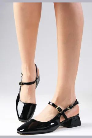 Mio Gusto Thea Black Color Patent Leather Open Back Side Buckle Women
