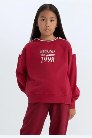 DeFacto Girl Relax Fit Crew Neck Printed Soft Furry Sweatshirt