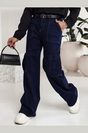 D-Street Spodnie damskie FITZONE jeansowe cargo ciemnoniebieskie