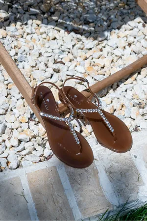 NİŞANTAŞI SHOES Lassie Earth Color Stone Detail Ankle Tied Flat Sole Women