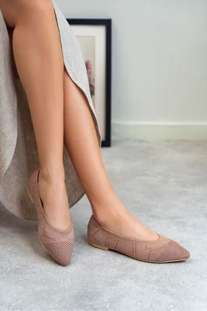 NİŞANTAŞI SHOES Betty Dark Beige Knitwear Patterned Flat Sole Women