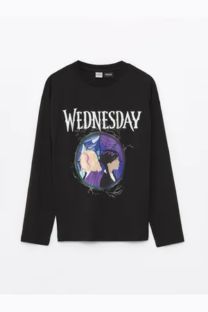 LC Waikiki Crew Neck Wednesday Printed Long Sleeve Girls T-Shirt