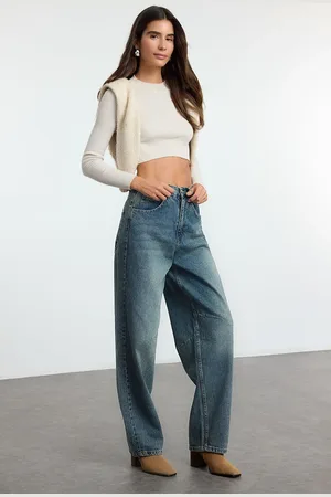 Trendyol Blue High Waist Barrel Baggy Jeans