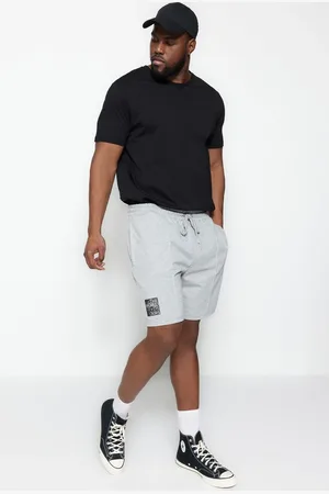 Trendyol Plus Size Gray Regular Cut Medium Length Lace Up Text Printed Shorts
