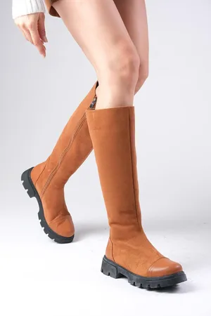 Mio Gusto Tan Suede Side Zipper Thick Soled Women