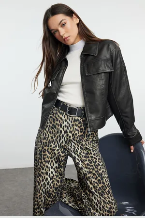 Trendyol Black Regular Faux Leather Biker Jacket Coat