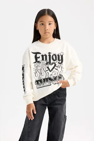 DeFacto Girl Oversize Wide Pattern Crew Neck Sweatshirt