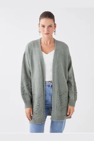 LC Waikiki Dámský šálový límec Ažurový dlouhý rukáv Pletené zboží Cardigan