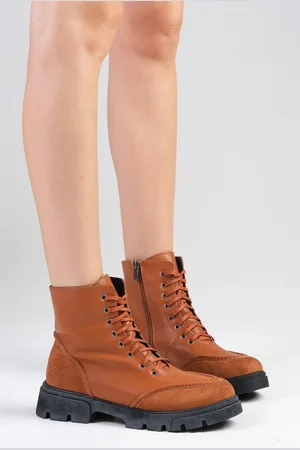 Mio Gusto Samantha Tan Color Laced and Zippered Thick Soled Women