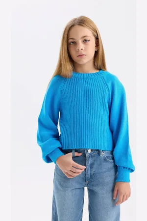 DeFacto Girl Standard Fit Crew Neck Elastic Sleeve Knitted Sweater