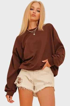 Trend Alacati stili Dámská hořce oversize basic mikina s kulatým výstřihem