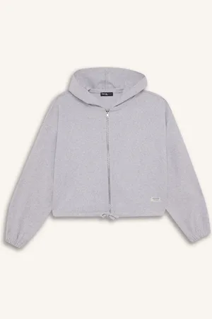 DeFacto Cool Loose Fit Basic Plain Hooded Zipper Sweatshirt