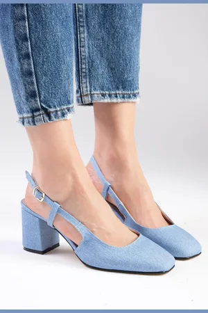 Mio Gusto Belinda Blue Color Open Back Denim Fabric Blunt Toe Women