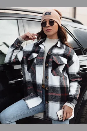 D-Street Kurtka damska oversize KRATONIA w kratkę czarno-bordowa