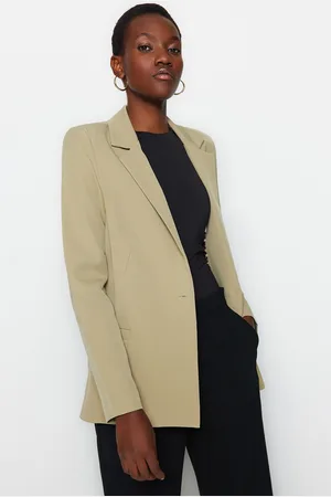 Trendyol Light Khaki Regular Leopard Lined Detailed Woven Blazer Jacket