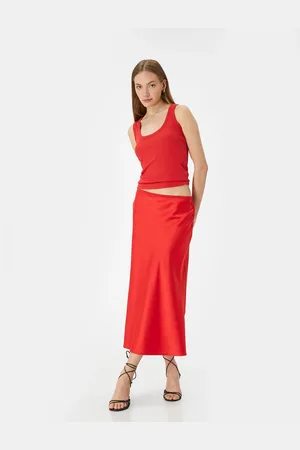 Koton Midi Satin Skirt Normal Waist