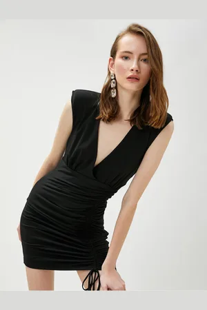 Koton Draped Evening Mini Dress Sleeveless V Neck Bow Detail