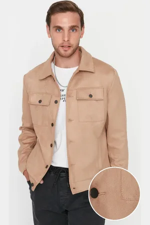 Trendyol Camel Regular Fit Pocket Buttoned Winter Seasonal Suede Jacket Coat