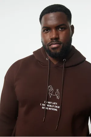 Trendyol Brown Oversize/Wide Cut Hooded Puffy Animal Print Plus Size Sweatshirt